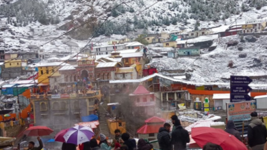 Photo of चमोली: बदरीनाथ धाम में हुई बर्फबारी, चारों तरफ बिछी सफेद चादर